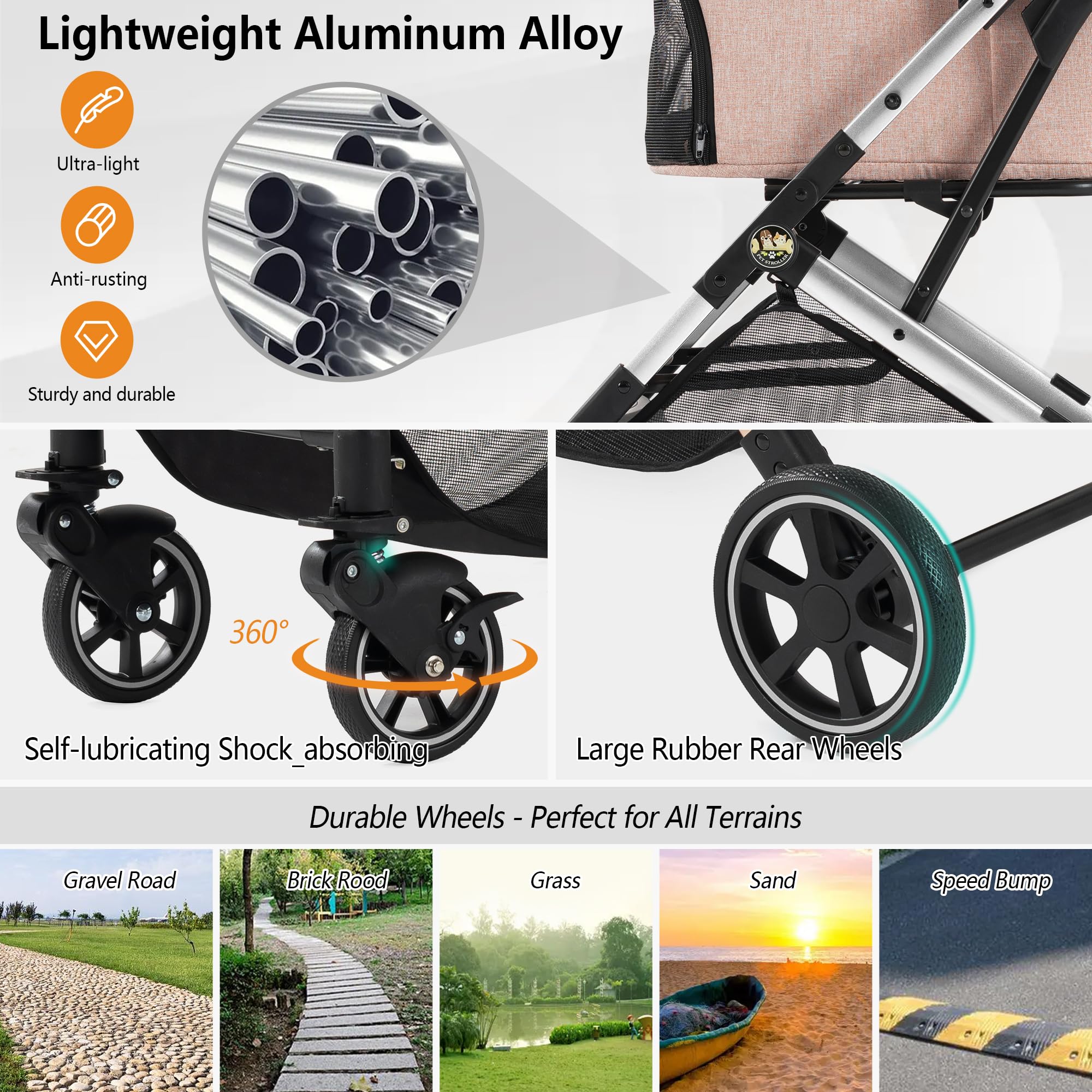 Pet Stroller by Kenyone: Versatile Doggy and Cat Strollers for Small to Medium Pets, Featuring Lightweight, Durable Design with Easy One-Click Folding and Smooth PU Wheels