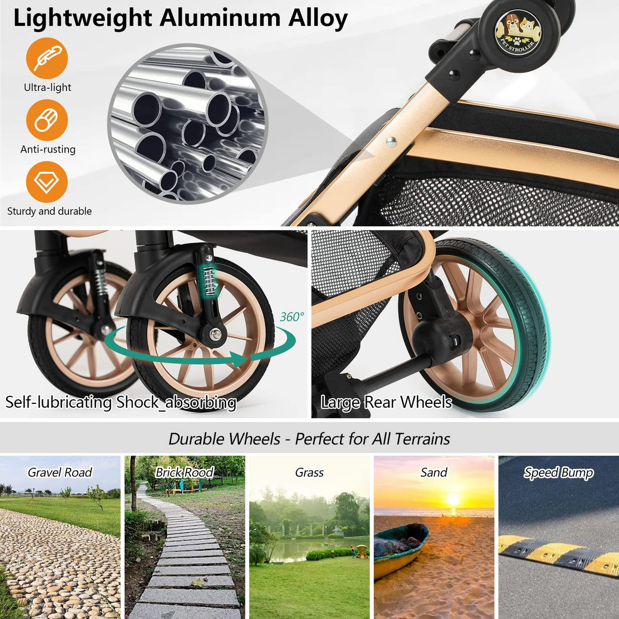 2023 Latest 3 in 1 Kenyone Foldable & Durable Pet Stroller Kenyone