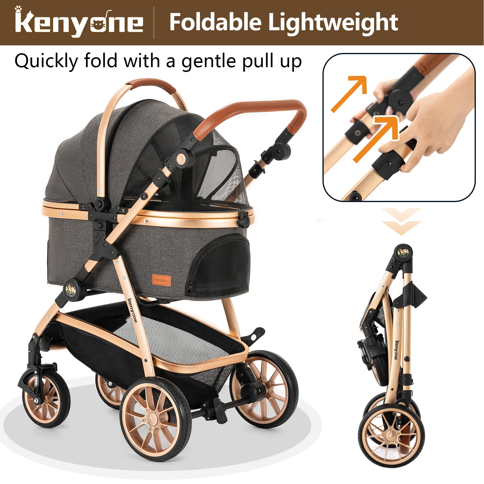 2023 Latest 3 in 1 Kenyone Foldable & Durable Pet Stroller