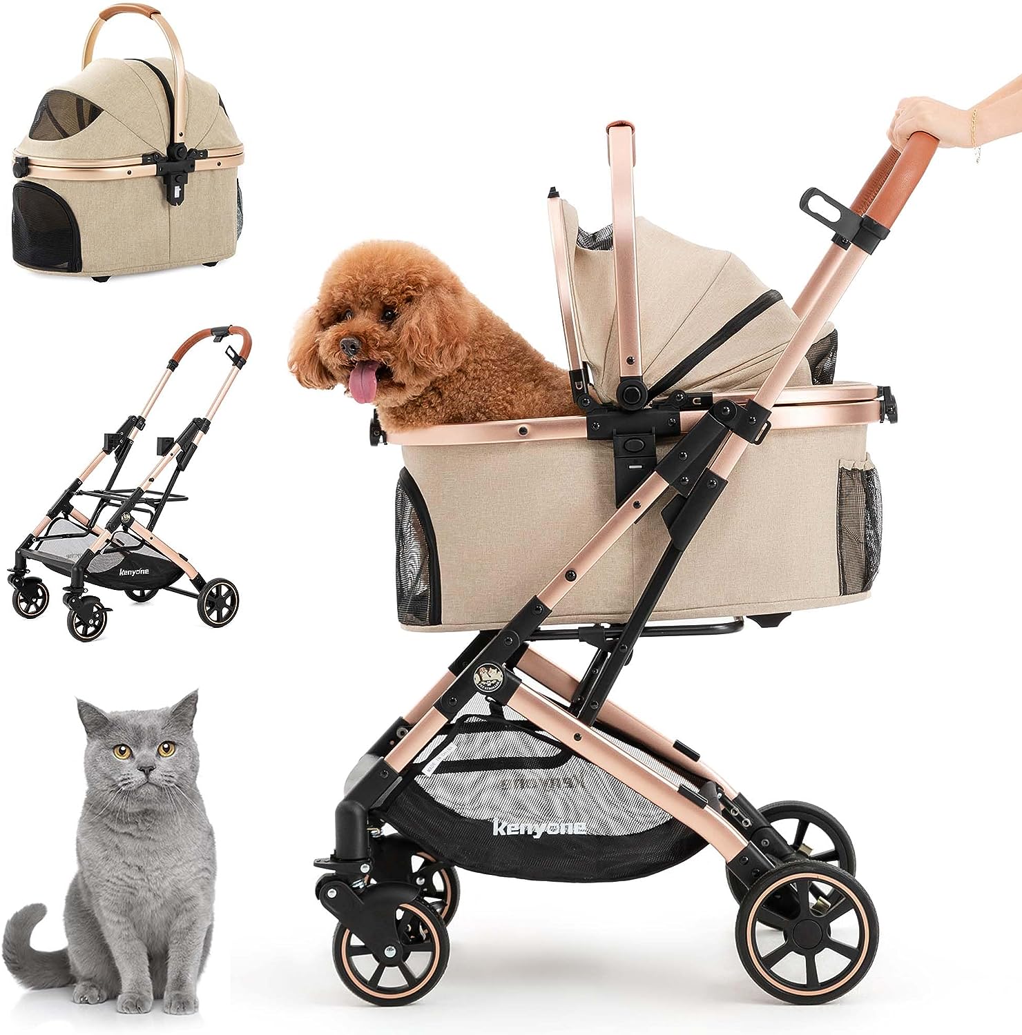 triple dog stroller No-Zip Entry: 3-in-1 Pet Stroller for Small Medium Dogs Puppy Cat Stro – Kenyone Pet Stroller